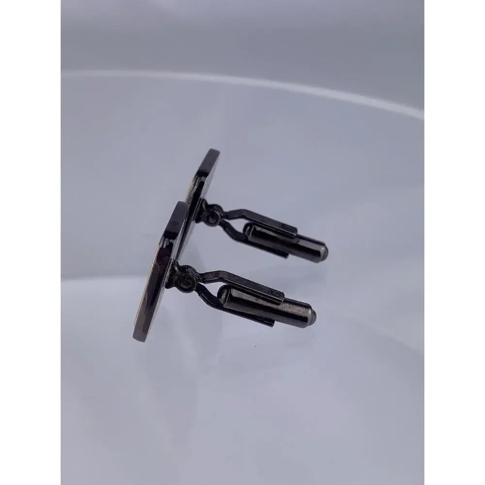 Modern C Initial Gold Tone Black Cufflinks Brushed Metal Formal Vintage